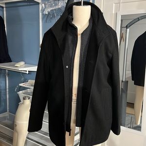 London Fog Wool PeaCoat - Large, black with grey interior